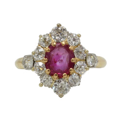 Bague Marguerite en or jaune, platine, rubis et diamants