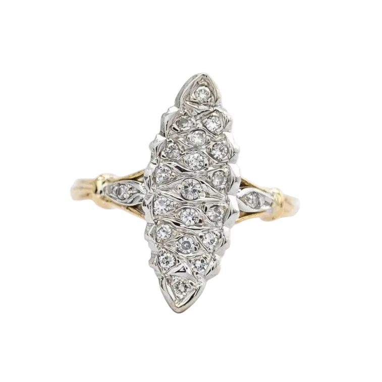 Bague Marquise en or blanc, or jaune et diamants