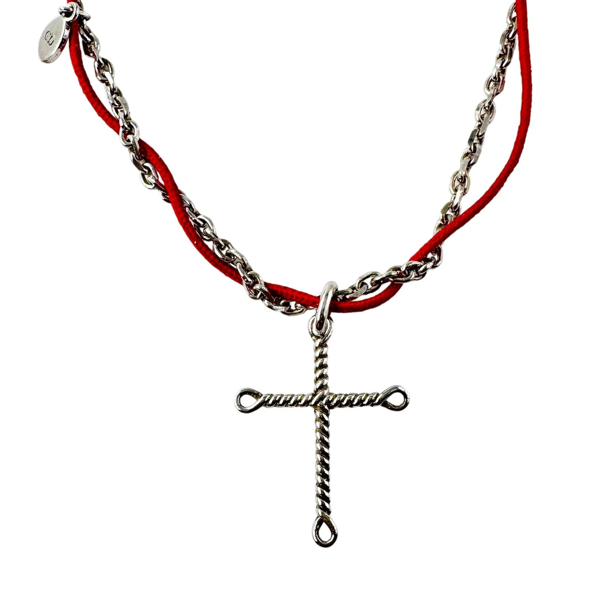 Collier Pendentif DIOR Croix en argent et cordon