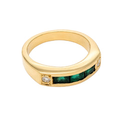 Bague Bandeau en or jaune, émeraudes et diamants