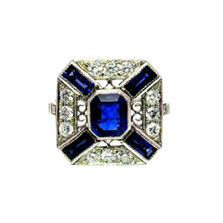 Bague Cocktail en platine, saphirs et diamants