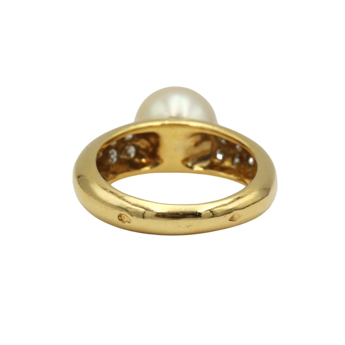 Bague Solitaire en or jaune, perle et diamants