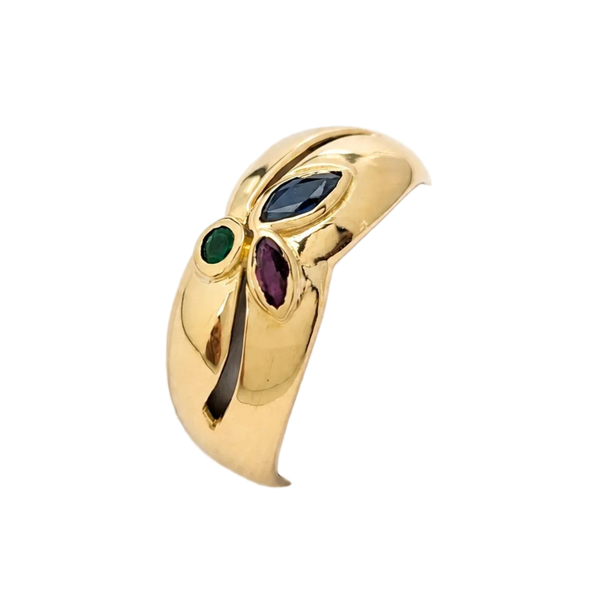 Bague Jonc en or jaune, émeraude, saphir et rubis