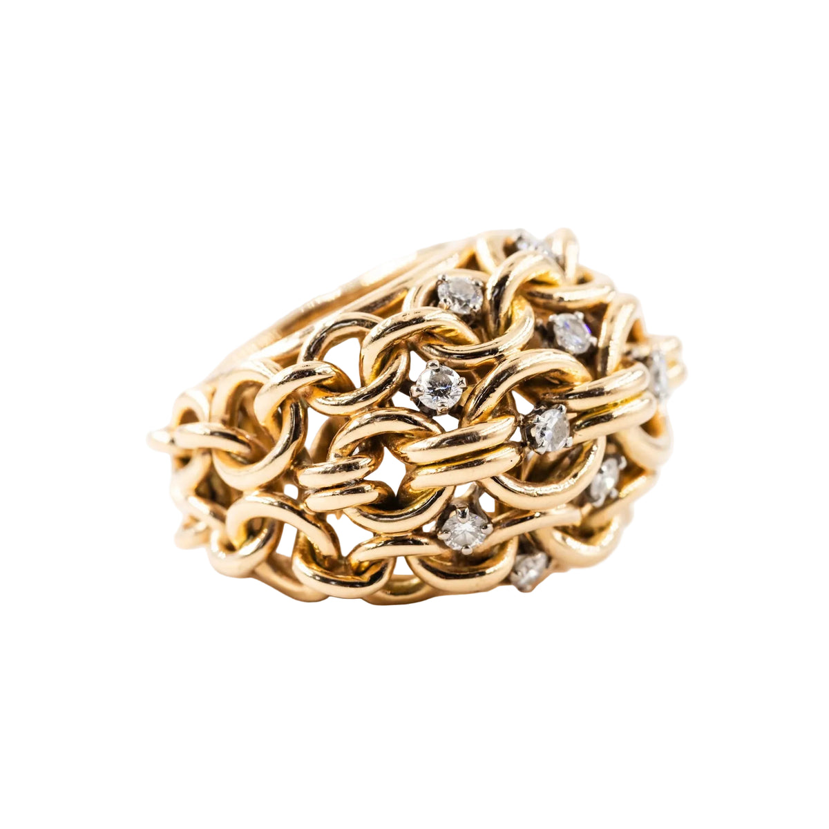 Bague cocktail en or jaune et diamants