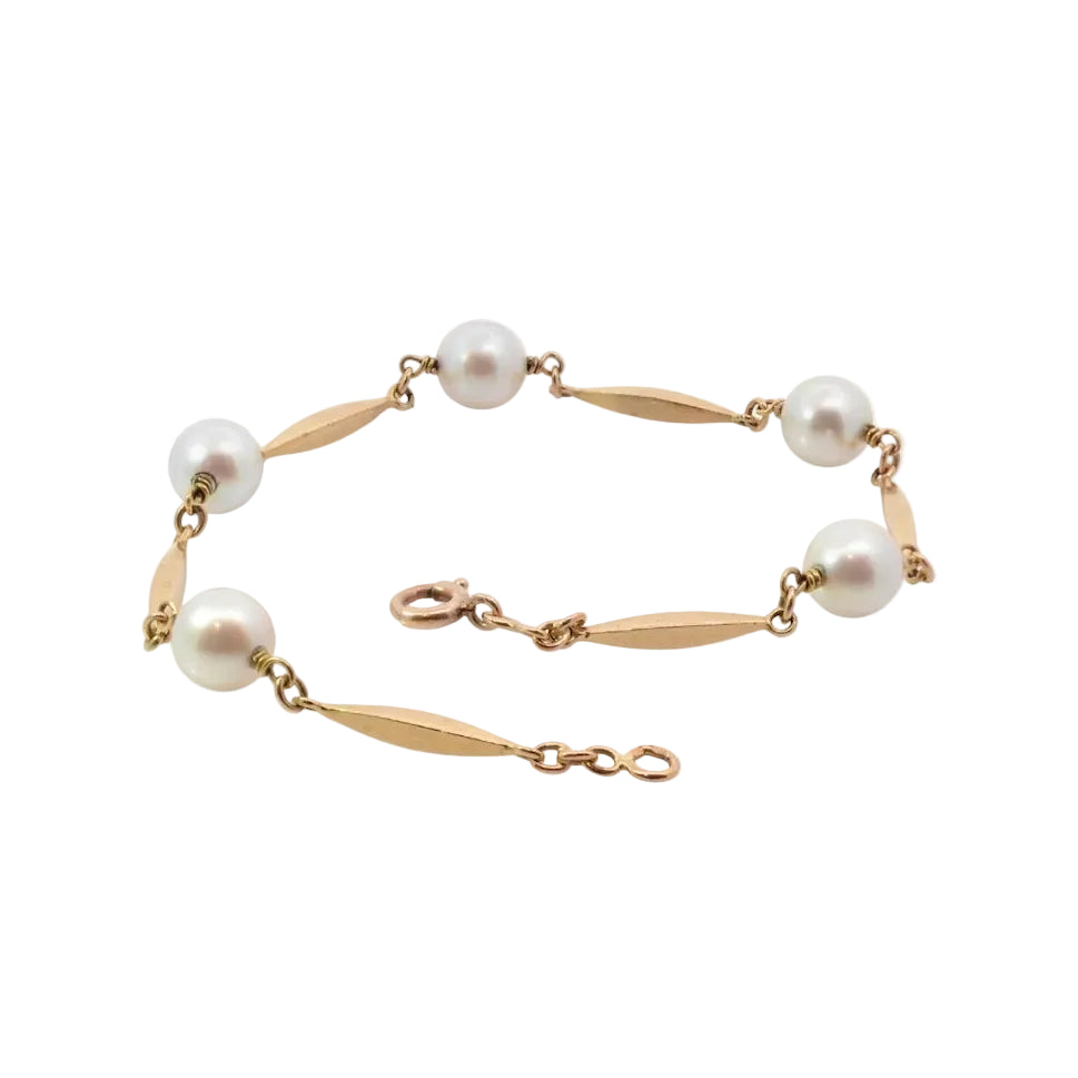 Bracelet en or jaune et perles