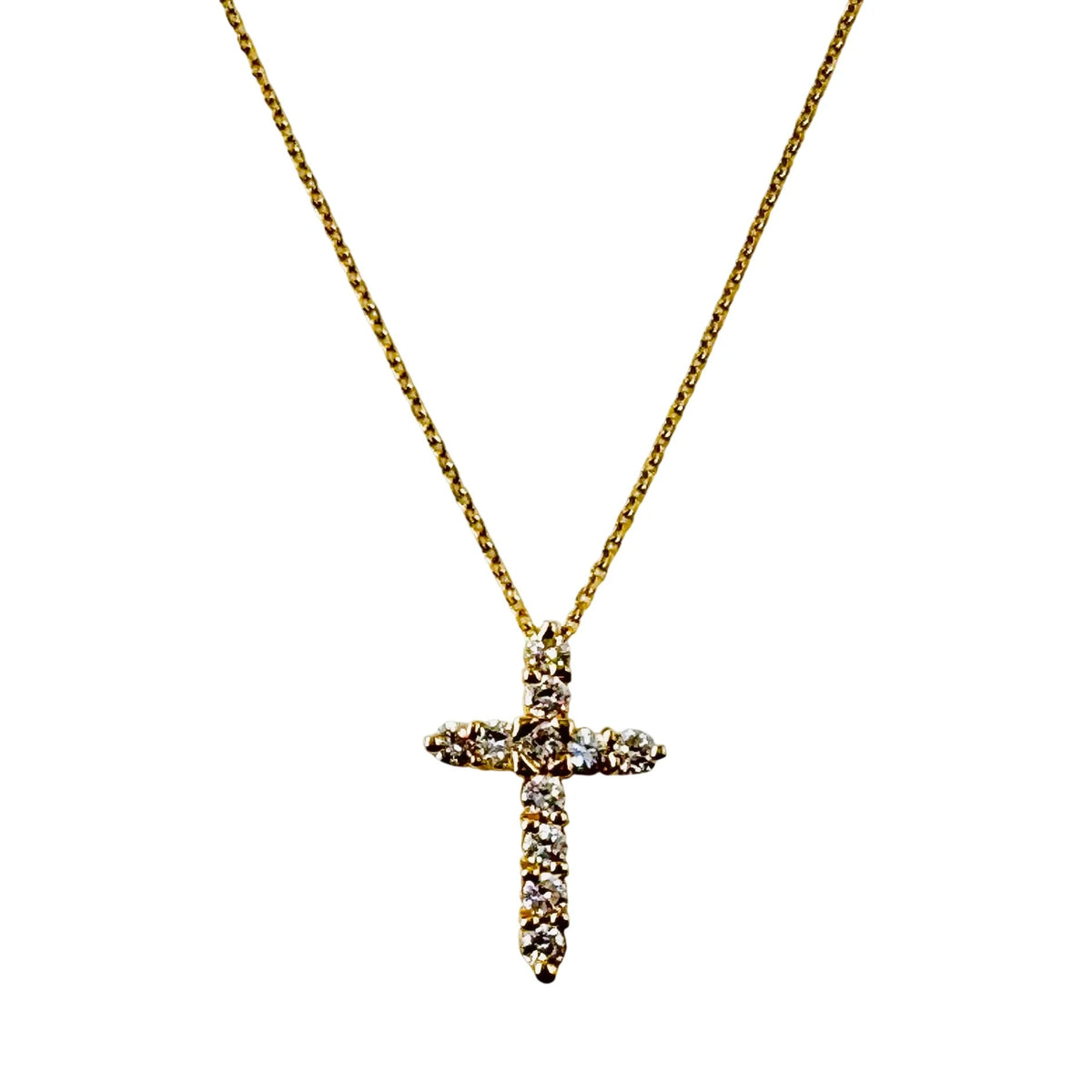 Collier Pendentif Croix en or jaune et diamants