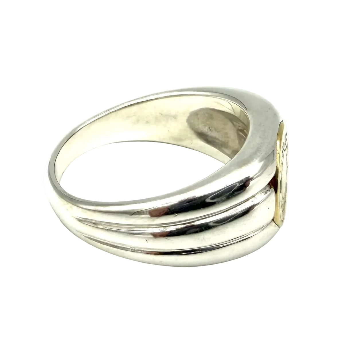 Bague Chevalière HERMÈS "Clou de selle" en or jaune et argent
