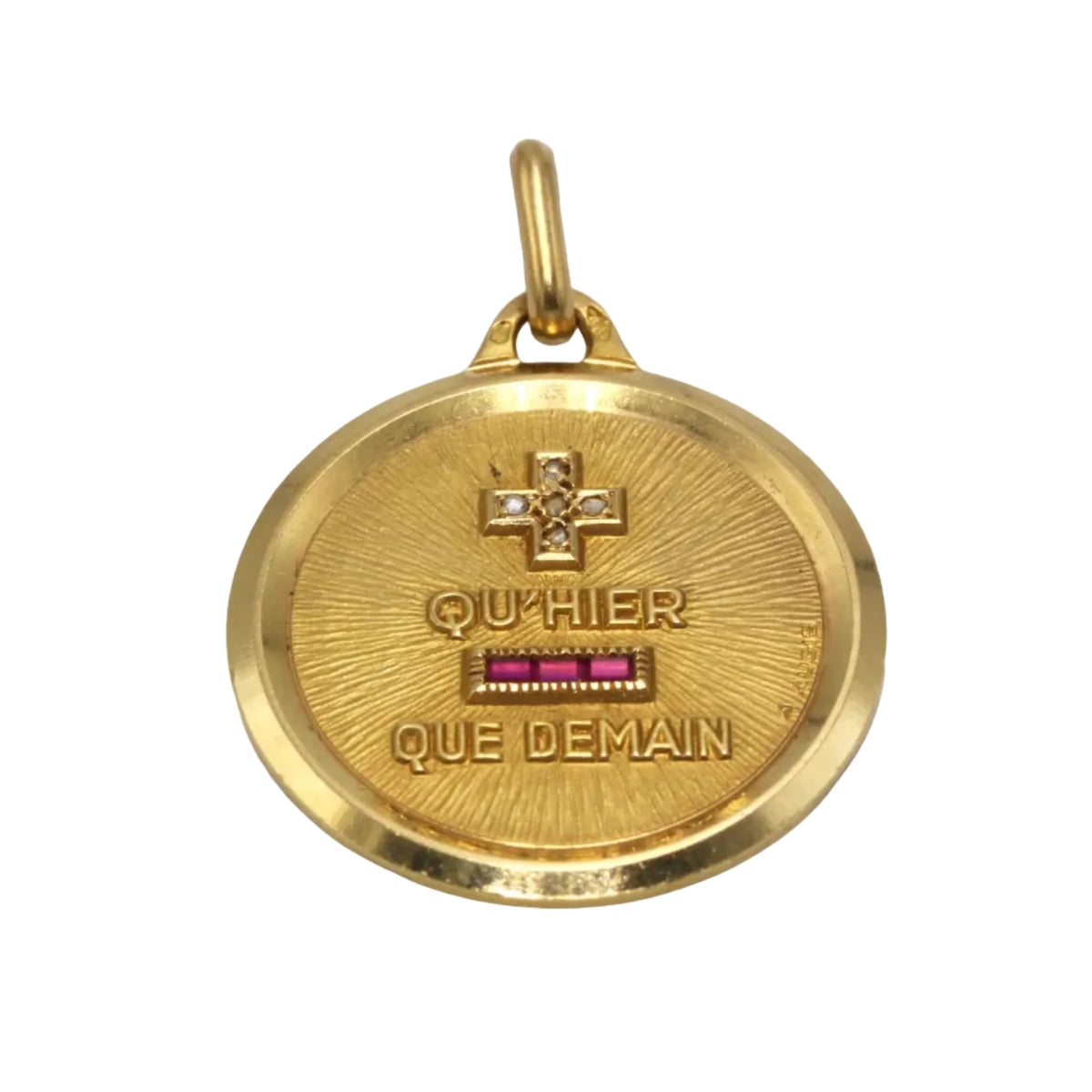 Médaille AUGIS en or jaune, pierres rouges et diamants