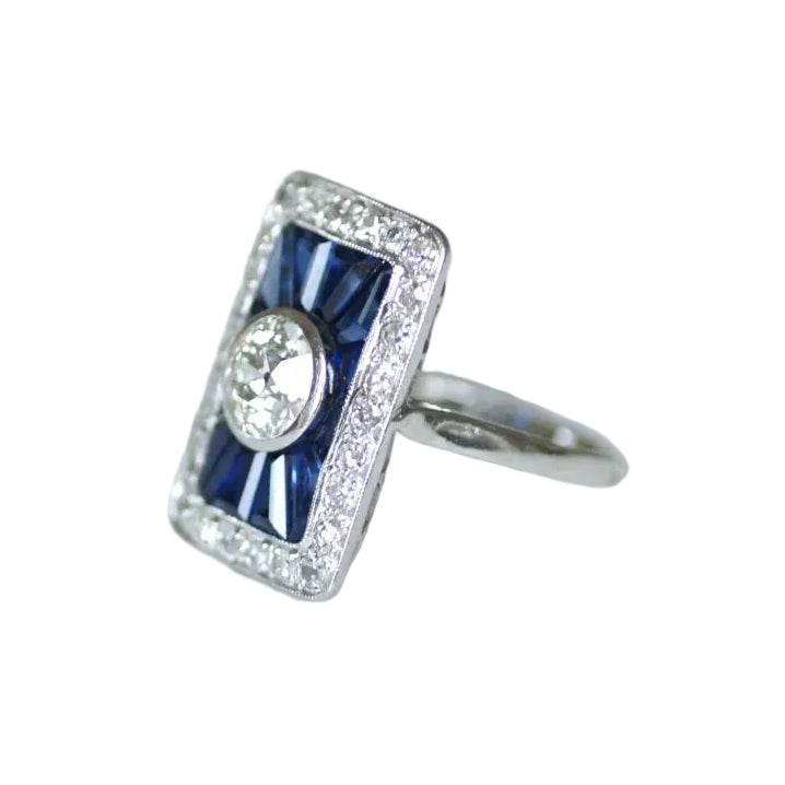 Bague Entourage en platine, saphirs et diamants