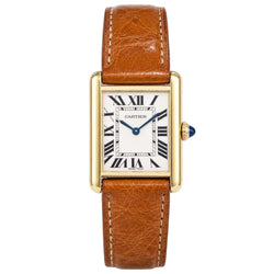 Montre CARTIER "Tank Solo" en or jaune, acier et cuir