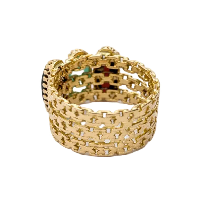 Bague Bandeau en or jaune, calcédoine et grenats
