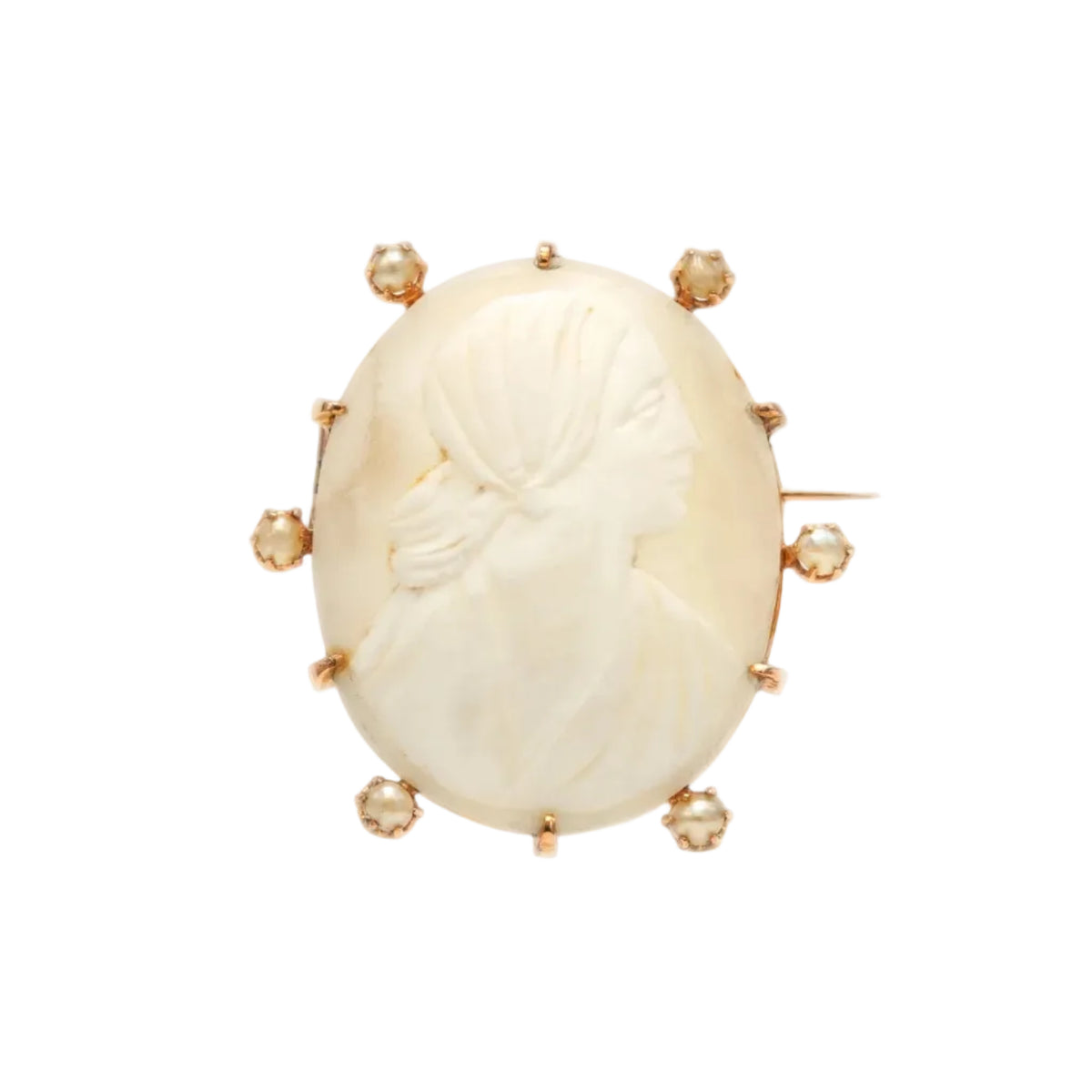 Broche Épingle en or jaune, perles et camée
