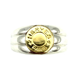 Bague Chevalière HERMÈS "Clou de selle" en or jaune et argent