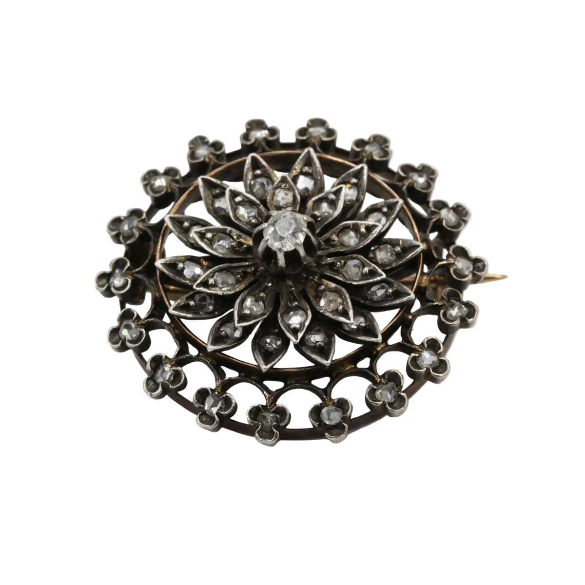 Broche Épingle en or jaune, argent et diamants