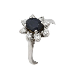 Bague Marguerite en or blanc, saphir et diamants