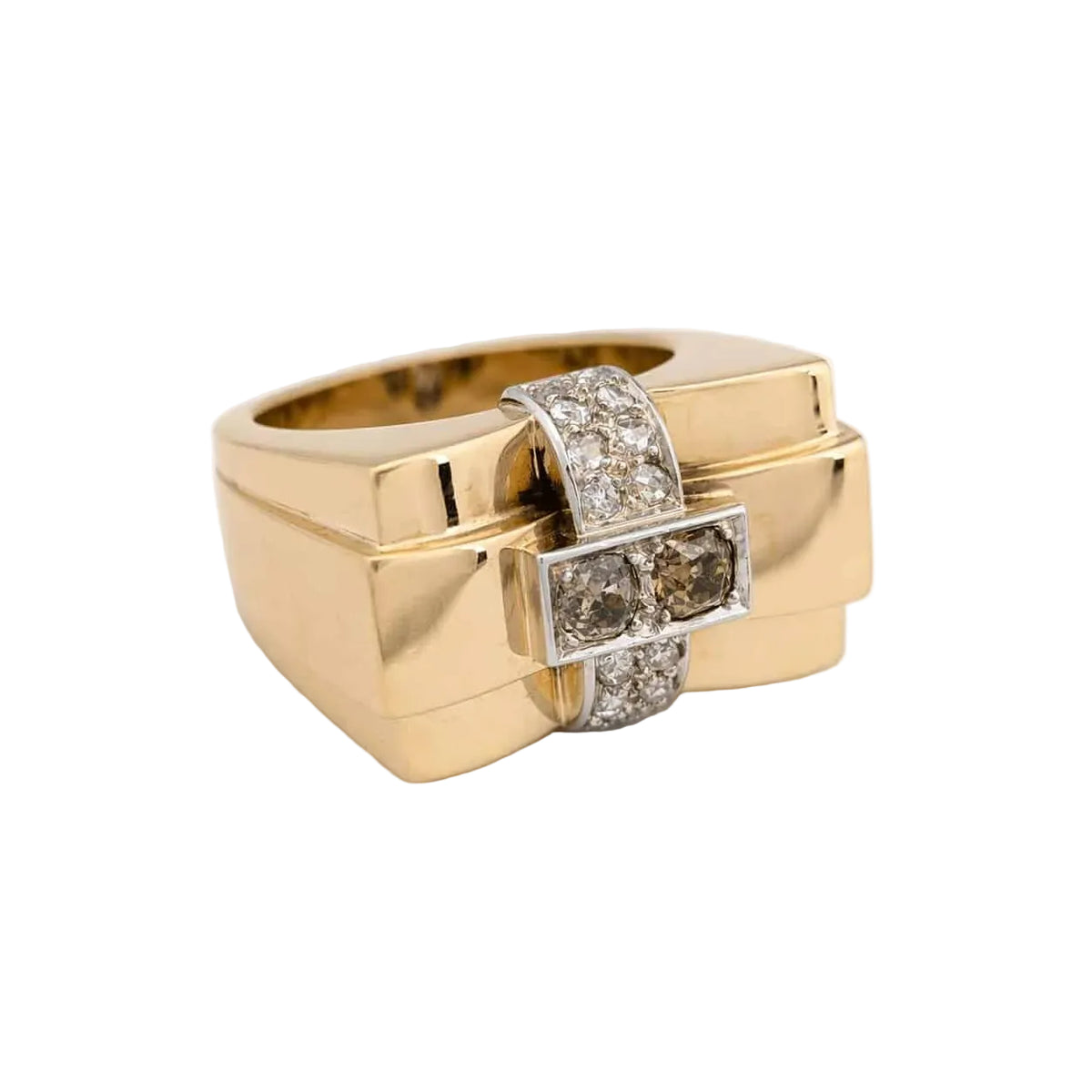 Bague Tank en or blanc, or jaune et diamants