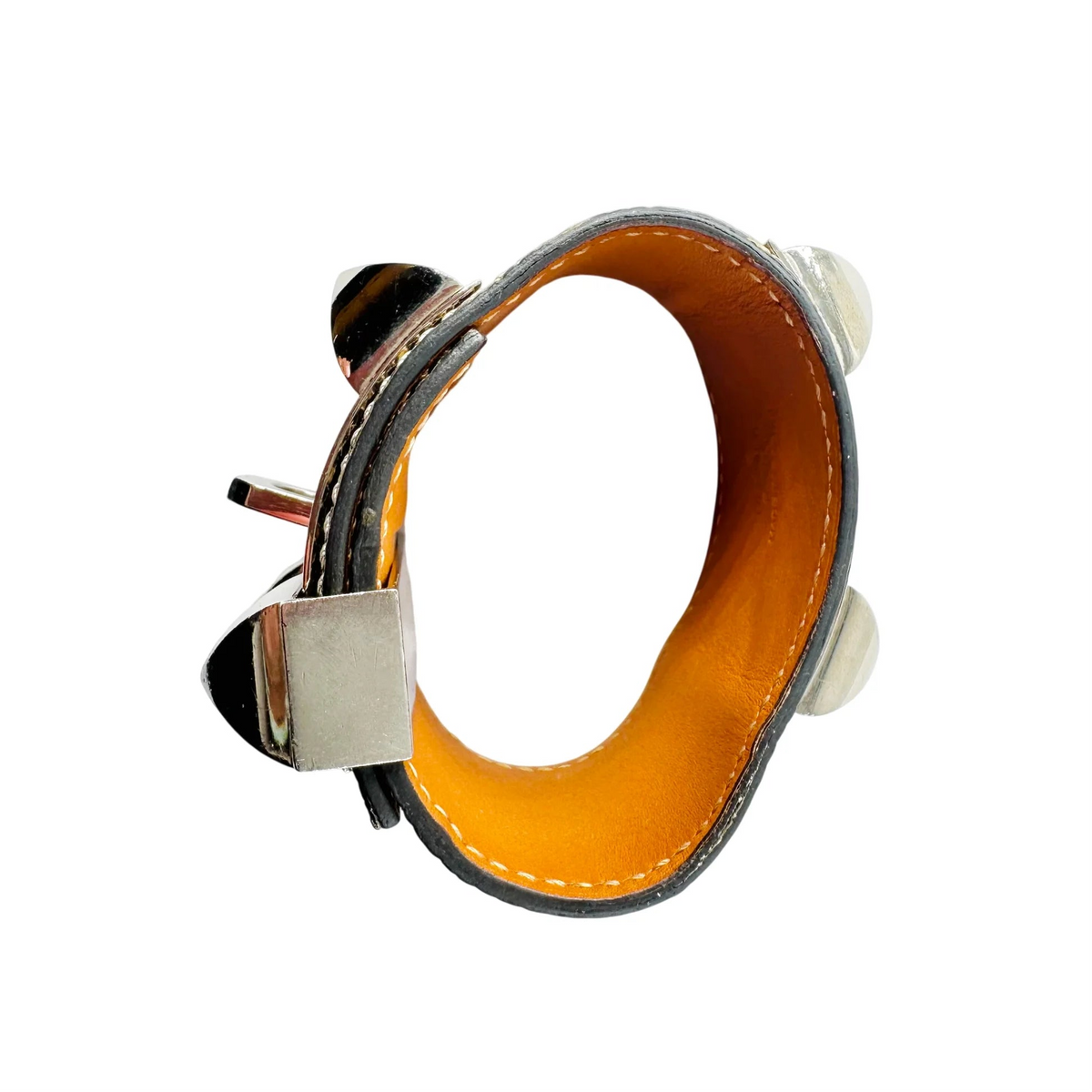 Bracelet Manchette HERMÈS "Collier de chien" en cuir et acier