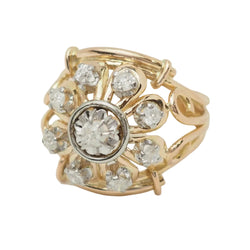 Bague Tank en or jaune, platine et diamants