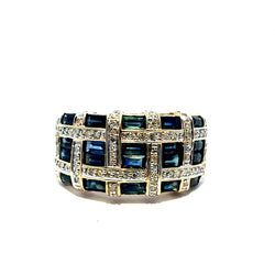 Art Deco-Style Yellow Gold Ring with Sapphires and Diamonds