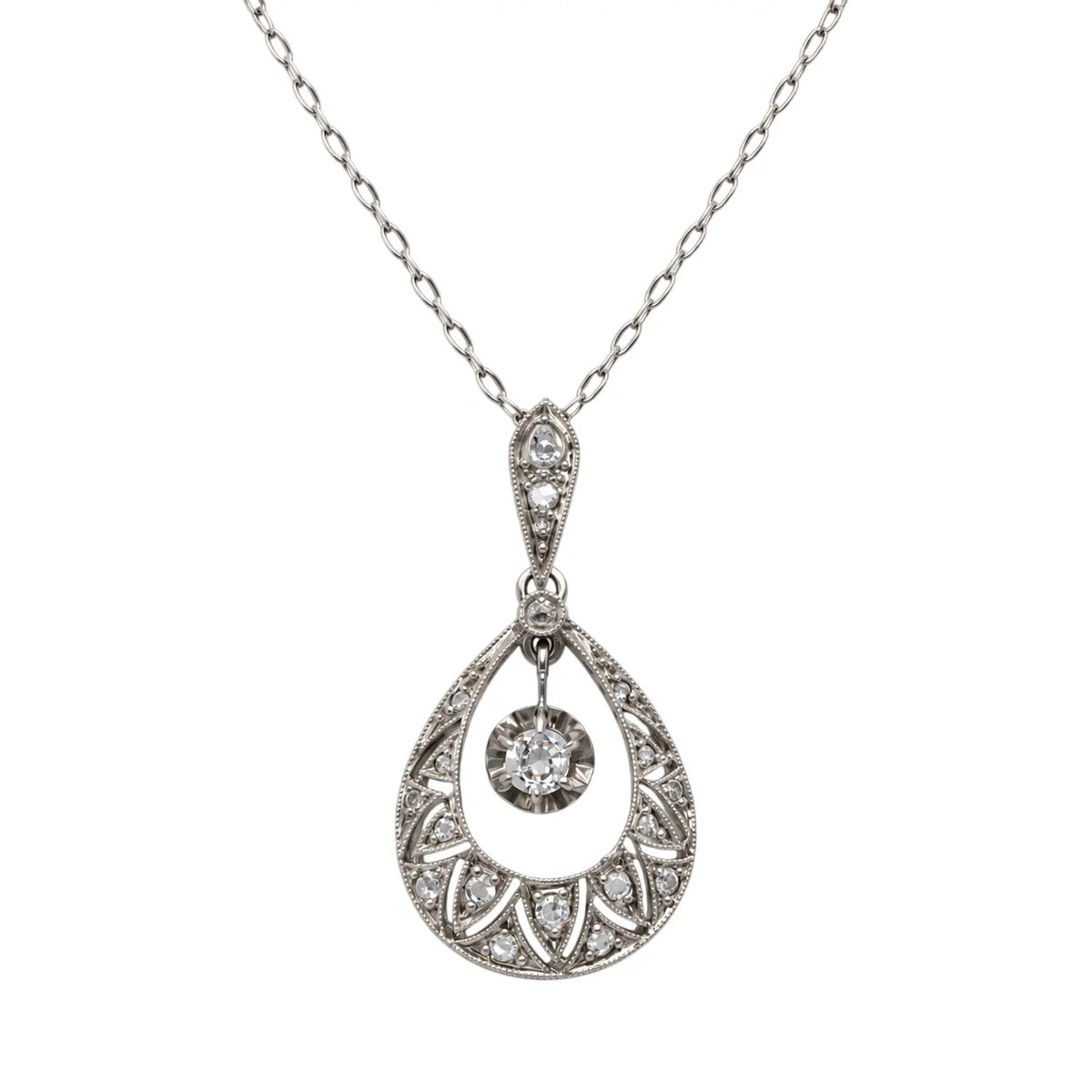 Collier Pendentif en or blanc, platine et diamants