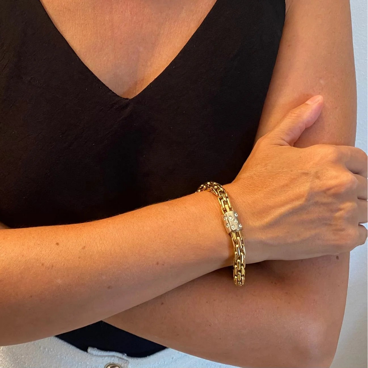 Bracelet Maille POMELLATO en or blanc, or jaune et diamants