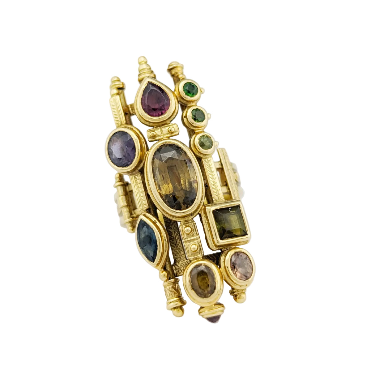 Bague en or jaune et pierres polychromes