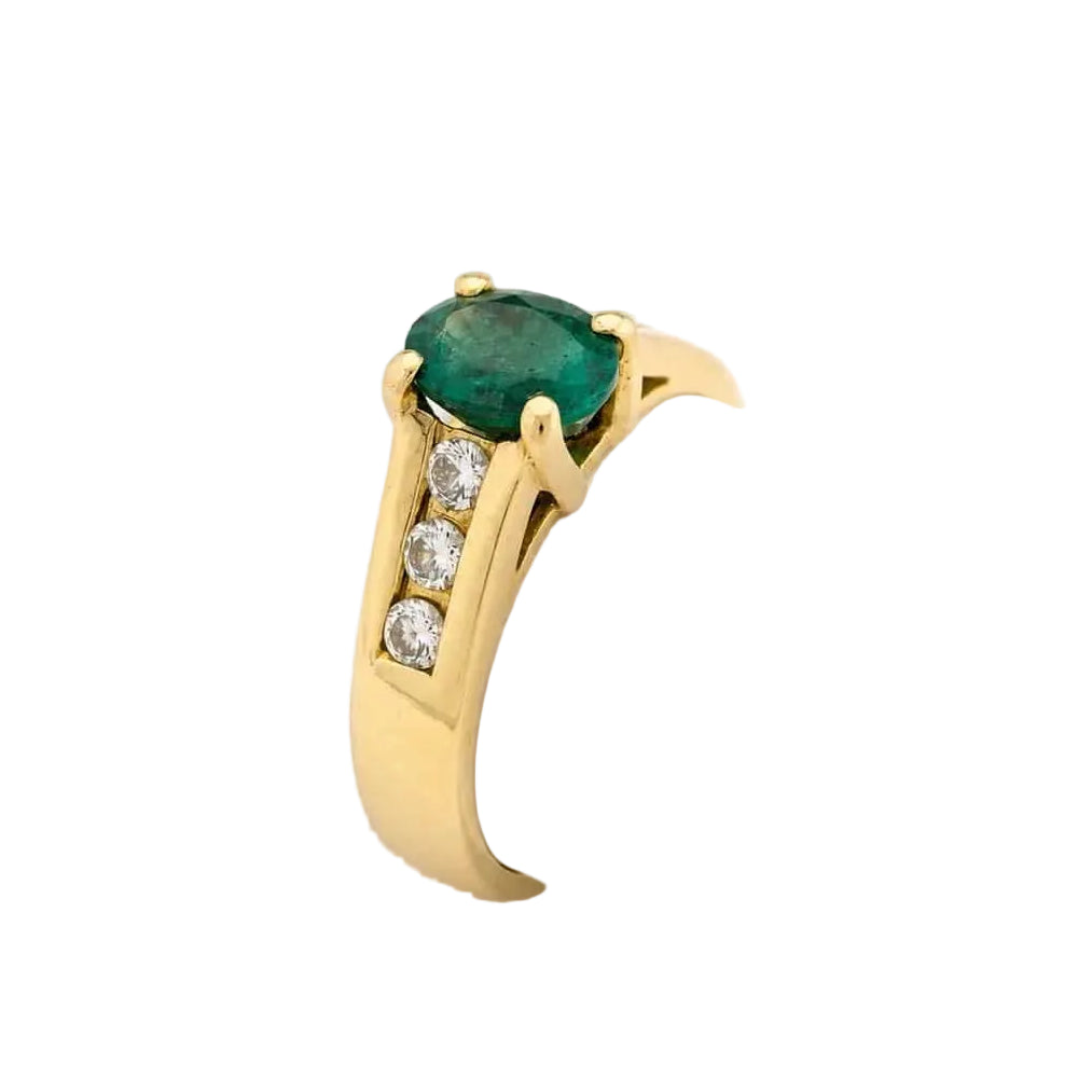 Bague Solitaire en or jaune, émeraude et diamants