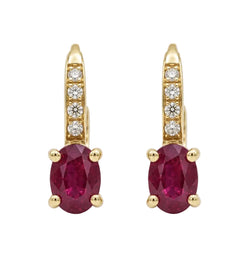 Boucles d'oreilles Dormeuses en or jaune, rubis et diamants