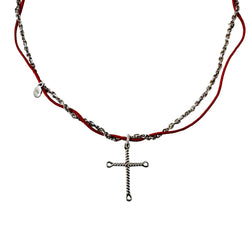 Collier Pendentif DIOR Croix en argent et cordon