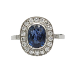 Bague Entourage en platine, saphir et diamants