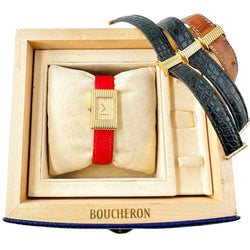 Montre BOUCHERON "Reflet" en or jaune, cuir et diamants