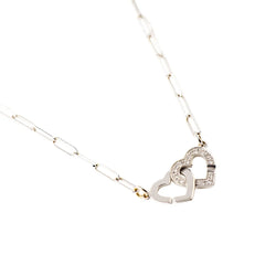 Collier Pendentif DINH VAN "Menottes Double Coeurs R9" en or blanc et diamants