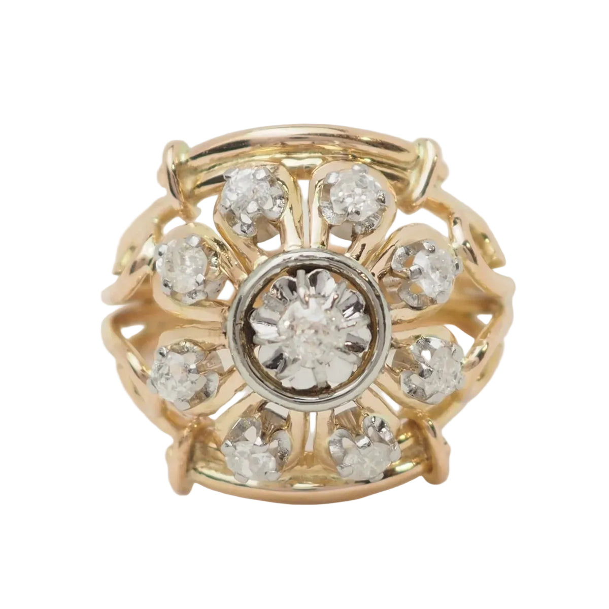 Bague Tank en or jaune, platine et diamants