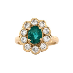 Bague Marguerite en or jaune, émeraude et diamants