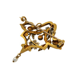Broche Pendentif en or blanc, or jaune, grenats, perle et diamants