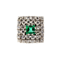 Bague Entourage en platine, émeraude et diamants