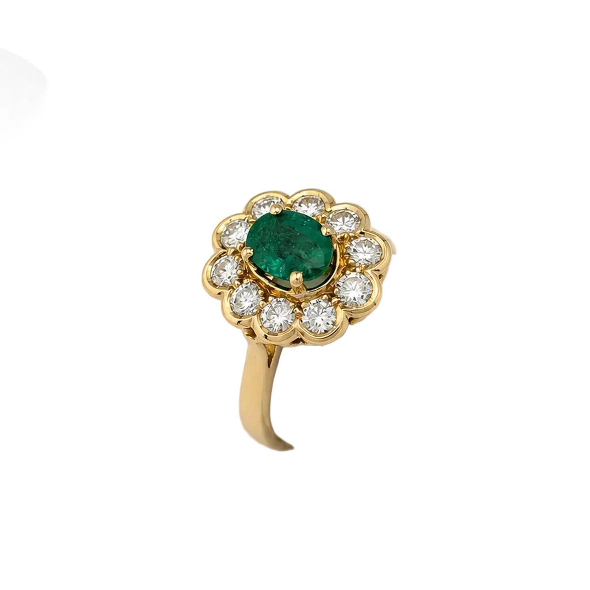 Bague Marguerite en or jaune, émeraude et diamants