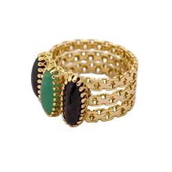 Bague Bandeau en or jaune, calcédoine et grenats