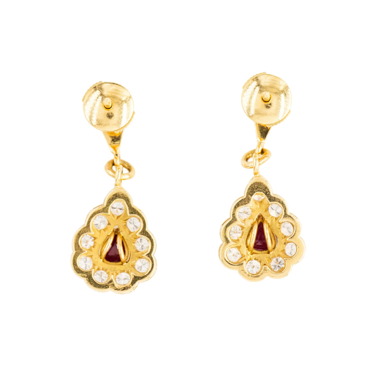 Boucles d'oreilles Pendantes en or jaune, rubis et diamants