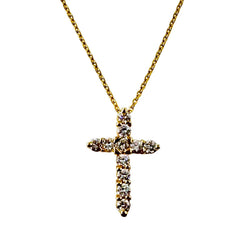 Collier Pendentif Croix en or jaune et diamants