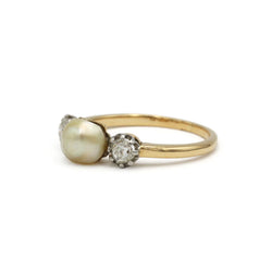 Bague Trilogie en or jaune, perle et diamants