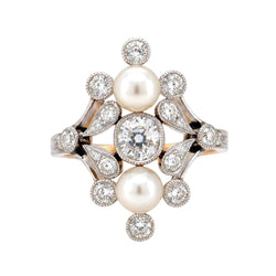 Bague en or jaune, perles et diamants