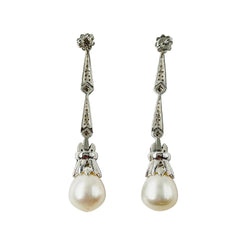 Boucles d'oreilles Pendantes en or blanc, perles et diamants