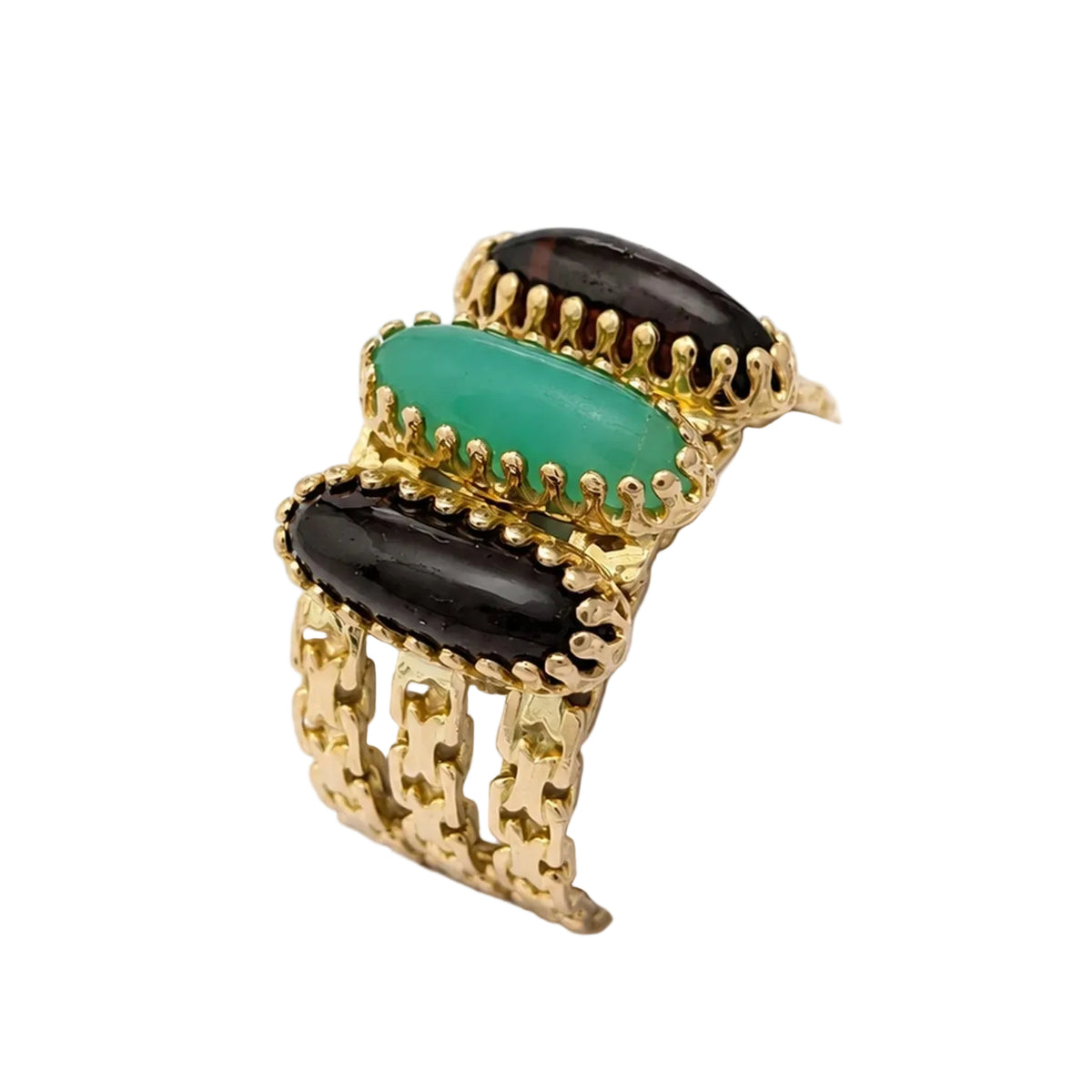 Bague Bandeau en or jaune, calcédoine et grenats