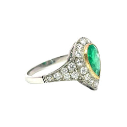 Bague Cocktail en or jaune, platine, émeraude et diamants