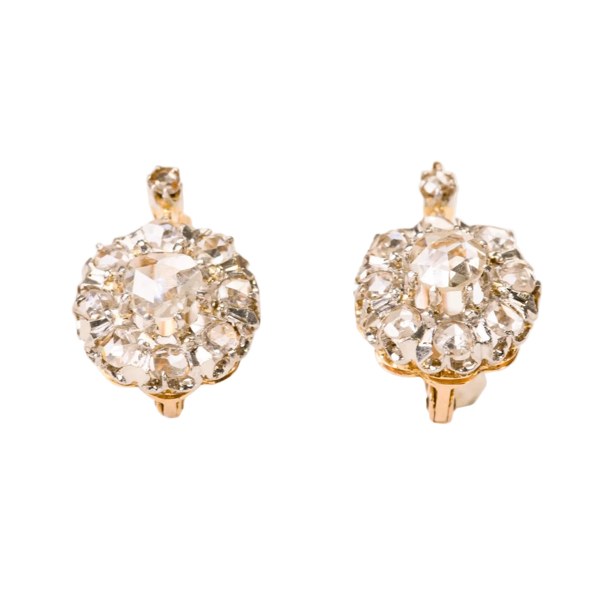 Boucles d'oreilles Dormeuses en or rose, platine et diamants