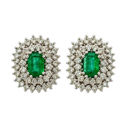 Boucles d'oreilles Clips en or blanc, émeraudes et diamants