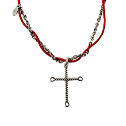 Collier Pendentif DIOR Croix en argent et cordon