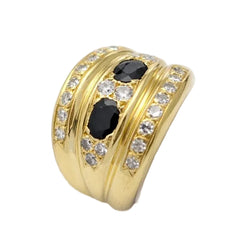 Bague Bandeau en or jaune, saphirs et diamants