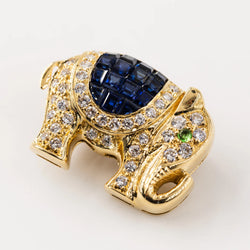 Broche Épingle "Éléphant" en or jaune, saphirs et diamants
